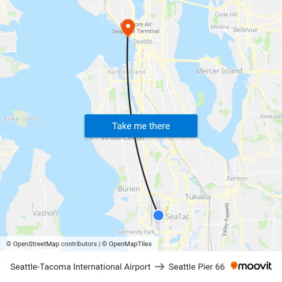 Seattle-Tacoma International Airport to Seattle Pier 66 map