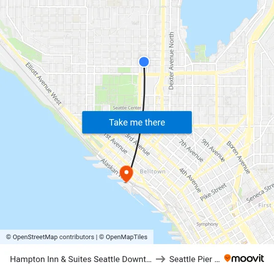 Hampton Inn & Suites Seattle Downtown to Seattle Pier 66 map
