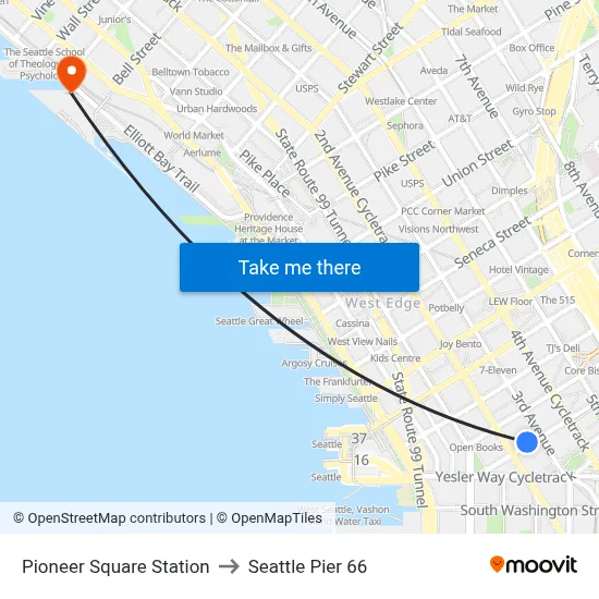 Pioneer Square Station to Seattle Pier 66 map