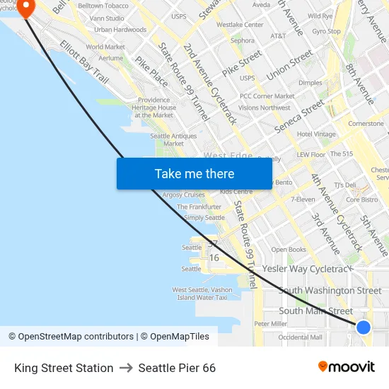 King Street Station to Seattle Pier 66 map