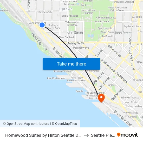 Homewood Suites by Hilton Seattle Downtown to Seattle Pier 66 map