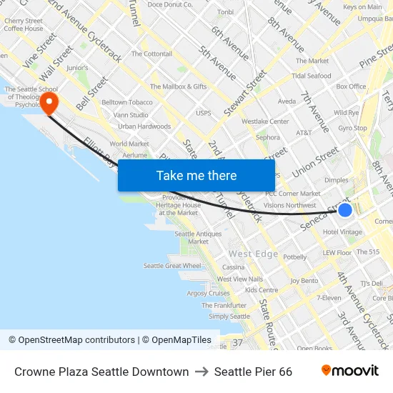Crowne Plaza Seattle Downtown to Seattle Pier 66 map