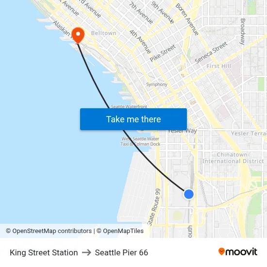 King Street Station to Seattle Pier 66 map