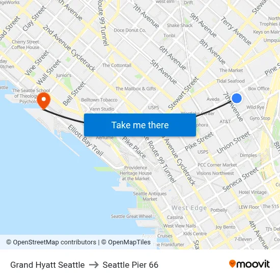 Grand Hyatt Seattle to Seattle Pier 66 map