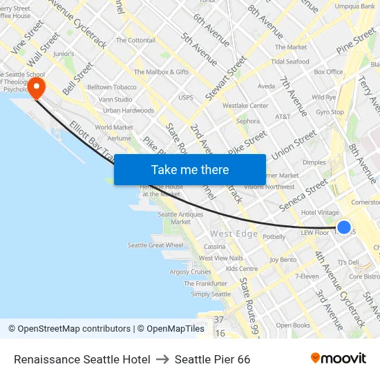 Renaissance Seattle Hotel to Seattle Pier 66 map