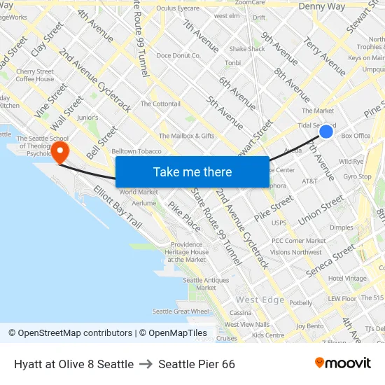 Hyatt at Olive 8 Seattle to Seattle Pier 66 map