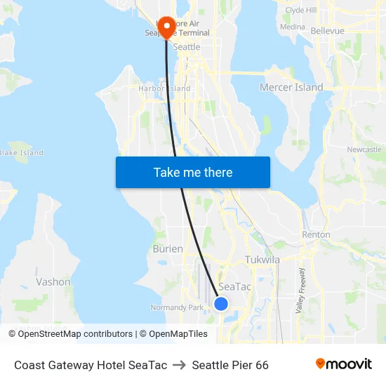 Coast Gateway Hotel SeaTac to Seattle Pier 66 map