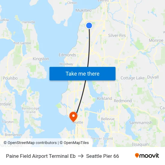 Paine Field Airport Terminal Eb to Seattle Pier 66 map