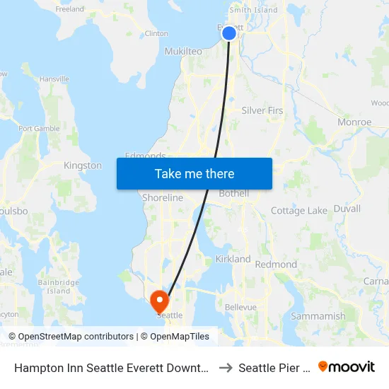 Hampton Inn Seattle Everett Downtown to Seattle Pier 66 map