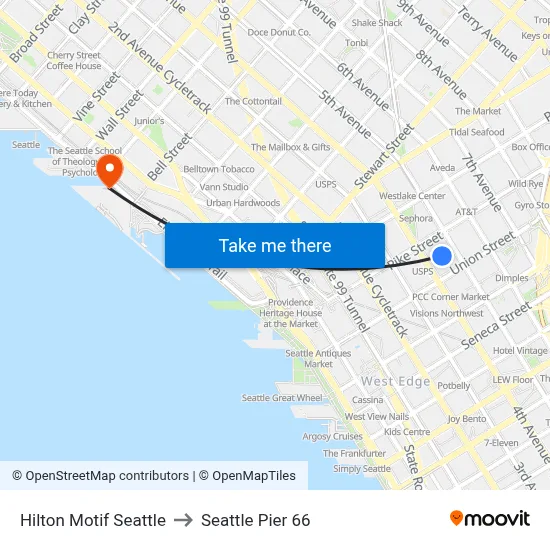 Hilton Motif Seattle to Seattle Pier 66 map
