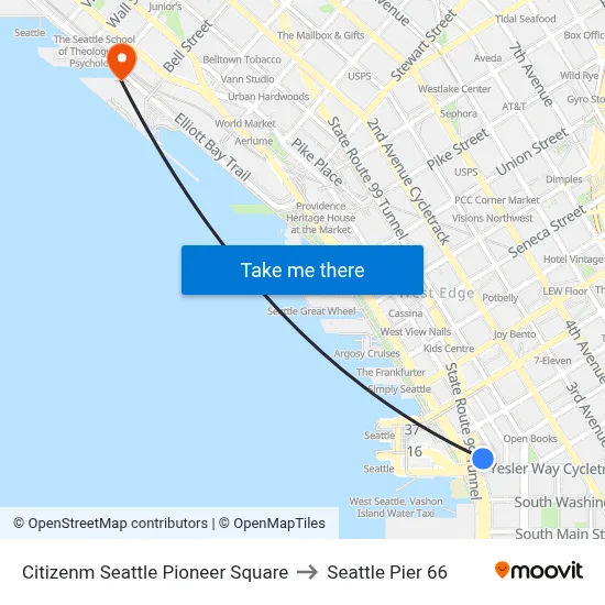 Citizenm Seattle Pioneer Square to Seattle Pier 66 map