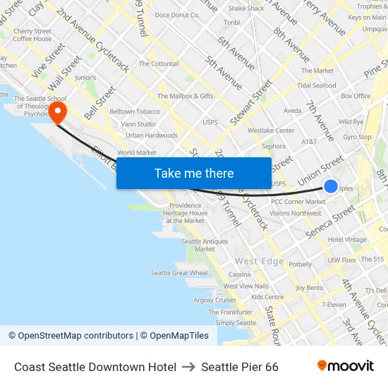 Coast Seattle Downtown Hotel to Seattle Pier 66 map
