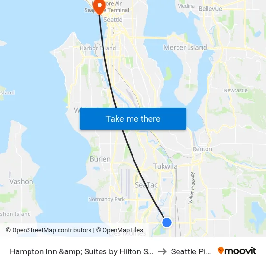 Hampton Inn &amp; Suites by Hilton Seattle/Kent to Seattle Pier 66 map