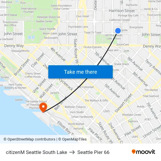 citizenM Seattle South Lake to Seattle Pier 66 map