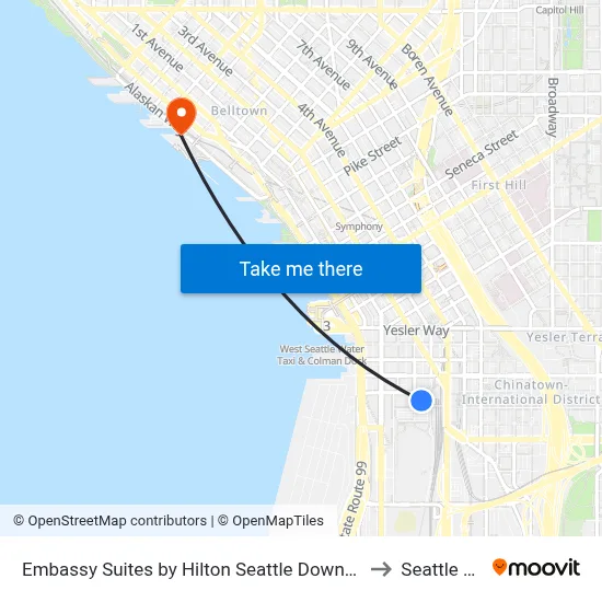 Embassy Suites by Hilton Seattle Downtown Pioneer Square to Seattle Pier 66 map