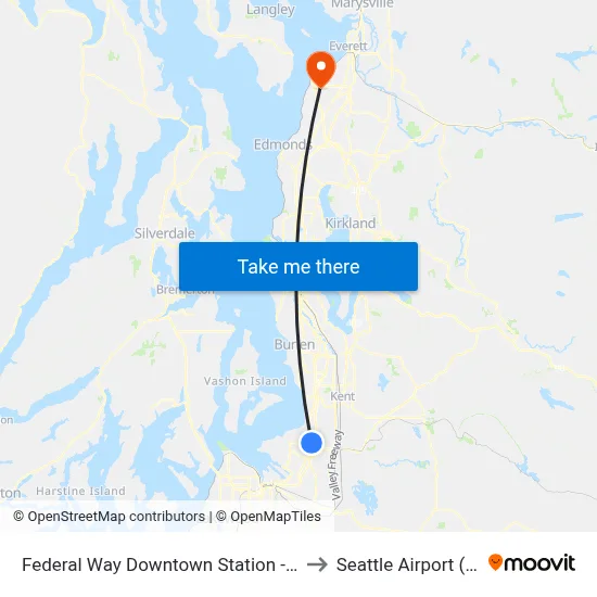 Federal Way Downtown Station - Bay 13 to Seattle Airport (PAE) map