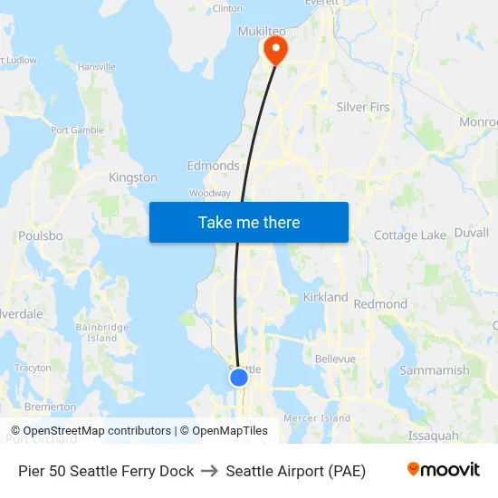 Pier 50 Seattle Ferry Dock to Seattle Airport (PAE) map