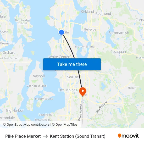 Pike Place Market to Kent Station (Sound Transit) map
