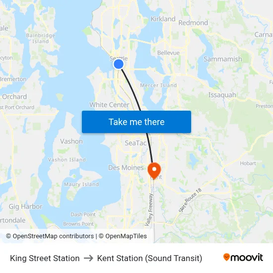 King Street Station to Kent Station (Sound Transit) map