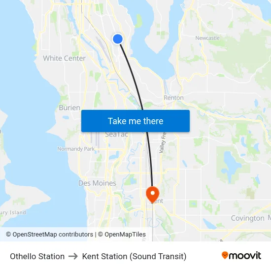 Othello Station to Kent Station (Sound Transit) map
