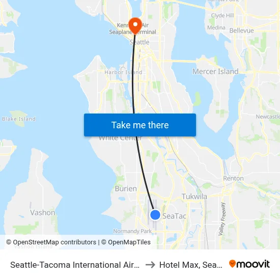 Seattle-Tacoma International Airport to Hotel Max, Seattle map