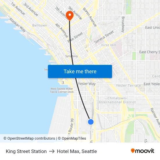 King Street Station to Hotel Max, Seattle map
