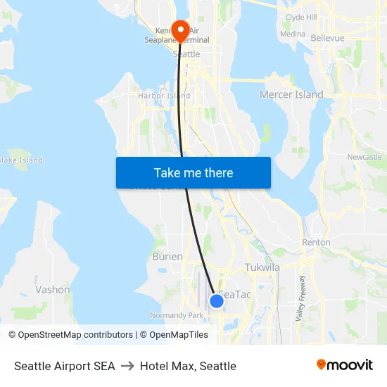Seattle Airport SEA to Hotel Max, Seattle map