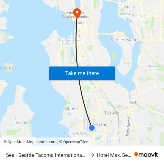Sea - Seattle-Tacoma International Airport to Hotel Max, Seattle map