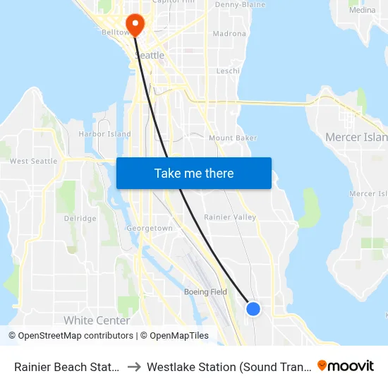Rainier Beach Station to Westlake Station (Sound Transit) map