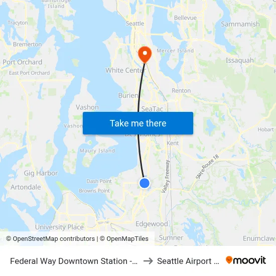 Federal Way Downtown Station - Bay 13 to Seattle Airport (BFI) map