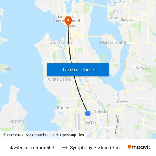 Tukwila International Blvd Station to Symphony Station (Sound Transit) map