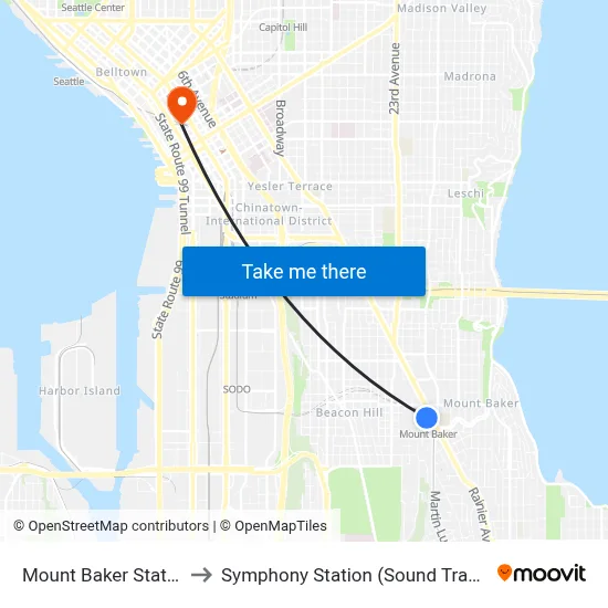Mount Baker Station to Symphony Station (Sound Transit) map