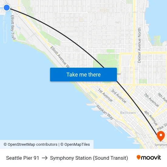 Seattle Pier 91 to Symphony Station (Sound Transit) map