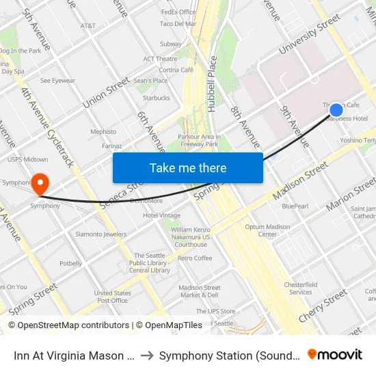 Inn At Virginia Mason Seattle to Symphony Station (Sound Transit) map