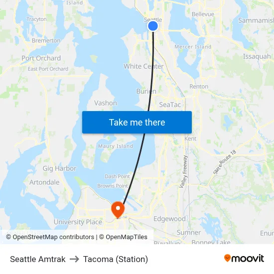 Seattle Amtrak to Tacoma (Station) map