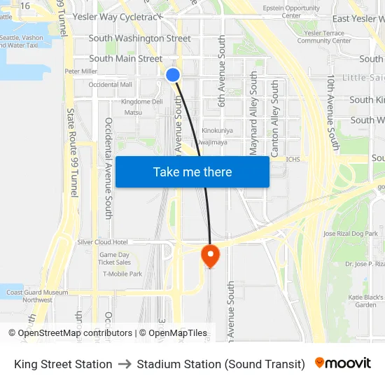 King Street Station to Stadium Station (Sound Transit) map