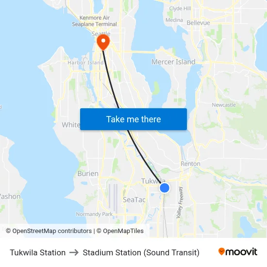 Tukwila Station to Stadium Station (Sound Transit) map