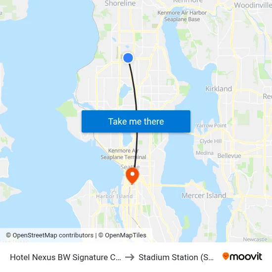 Hotel Nexus BW Signature Collection Seattle to Stadium Station (Sound Transit) map