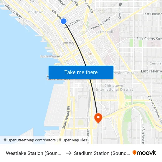 Westlake Station (Sound Transit) to Stadium Station (Sound Transit) map