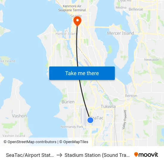 SeaTac/Airport Station to Stadium Station (Sound Transit) map
