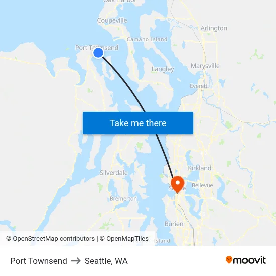 Port Townsend to Seattle, WA map