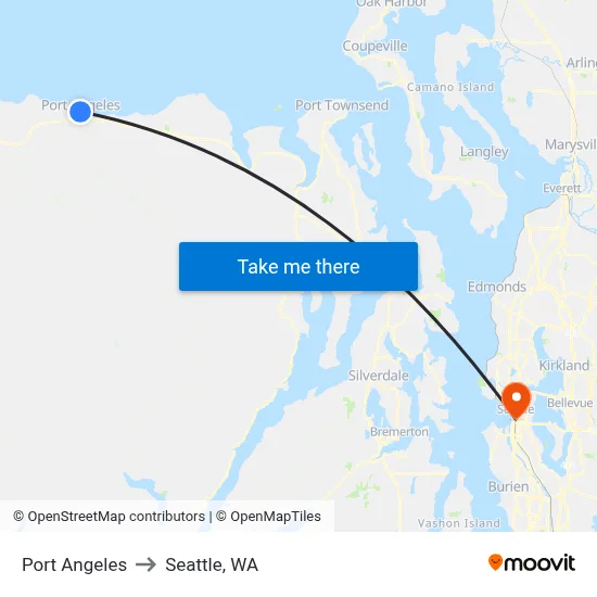 Port Angeles to Seattle, WA map