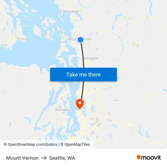 Mount Vernon to Seattle, WA map