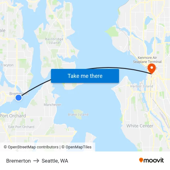 Bremerton to Seattle, WA map
