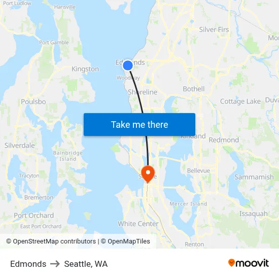 Edmonds to Seattle, WA map