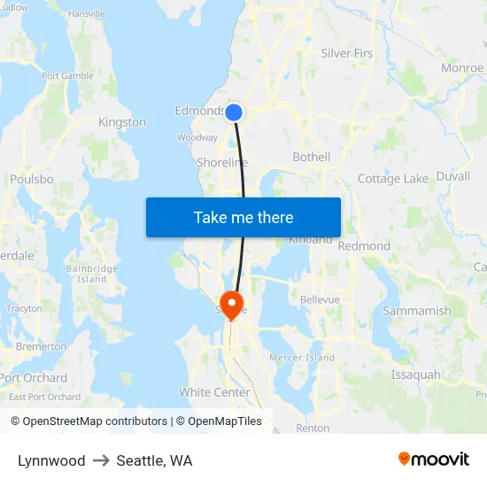 Lynnwood to Seattle, WA map