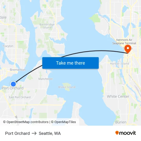 Port Orchard to Seattle, WA map