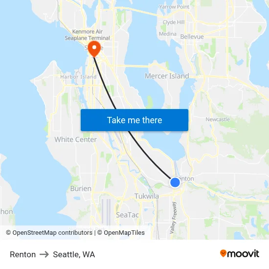Renton to Seattle, WA map