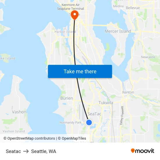 Seatac to Seattle, WA map