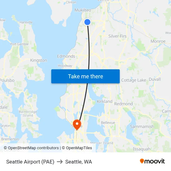 Seattle Airport (PAE) to Seattle, WA map